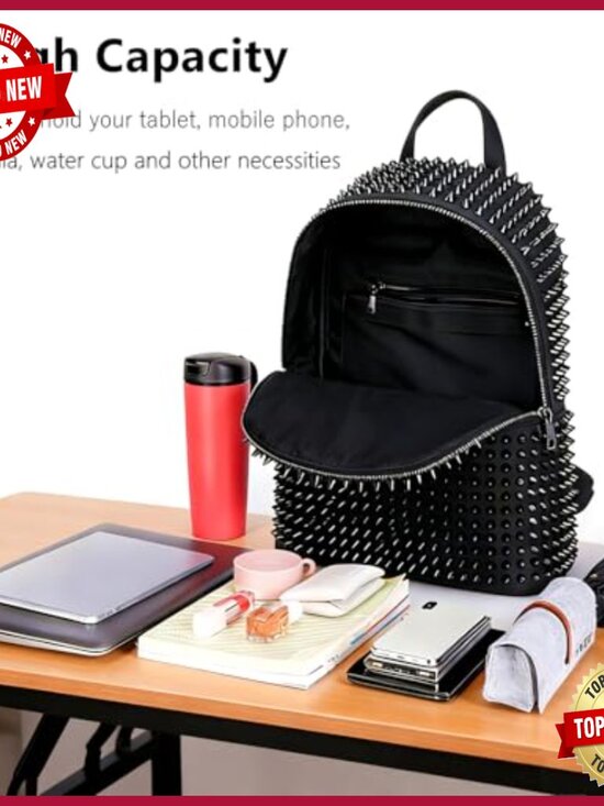 Large Studded Punk Backpack Canvas Daypack Travel Work Casual main image 5
